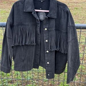 Mittoshop Fringe Denim Jacket – Charcoal / Western Style Rayon Medium